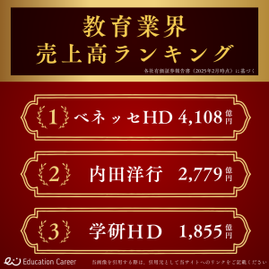 教育業界の売上高ランキング上位3社